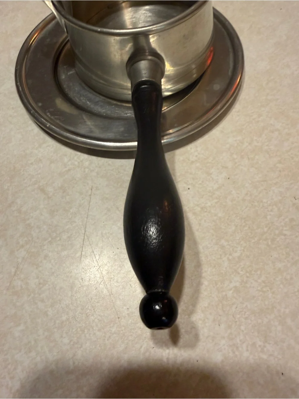 Woodbury Pewter Gravy Pitcher With Wood Handle And Matching Tray